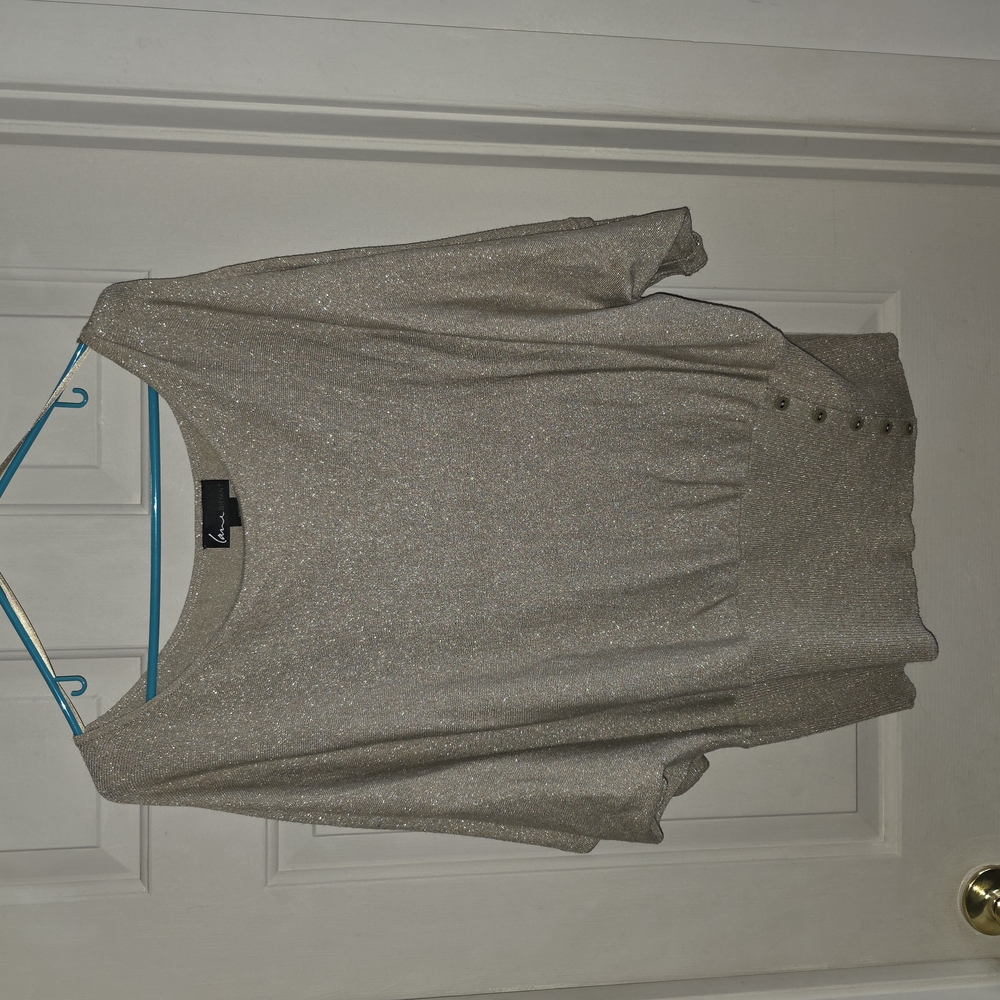 Sparkling Gray Top with Button Detail